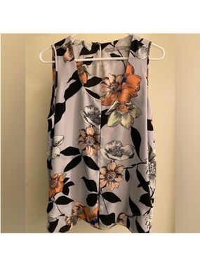 NWOT Sleeveless Floral Blouse with Orange Floral Print- Sz Large
